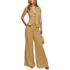 image:imageCicy Bell Womens Vest Sets Button Crop Blazer Vest and Wide Leg Pant SuitsKhaki