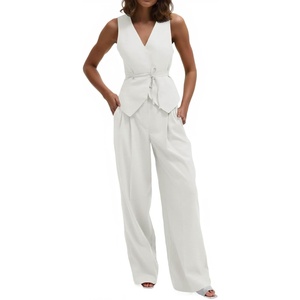 image:imageCicy Bell Womens 2 Piece Outfits V Neck Blazer Vest and Wide Leg Pants SetsWhite