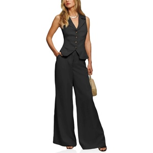 image:imageCicy Bell Womens Vest Sets Button Crop Blazer Vest and Wide Leg Pant SuitsBlack