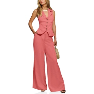 image:imageCicy Bell Womens Vest Sets Button Crop Blazer Vest and Wide Leg Pant SuitsCoral Powder