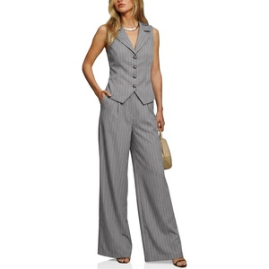 image:imageCicy Bell Womens Vest Sets Button Crop Blazer Vest and Wide Leg Pant SuitsCute Grey