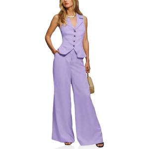 image:imageCicy Bell Womens Vest Sets Button Crop Blazer Vest and Wide Leg Pant SuitsLight Purple