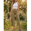 image:imageCicy Bell Womens Cropped High Waisted Jeans Baggy Ruffle Wide Leg CaprisArmy Green