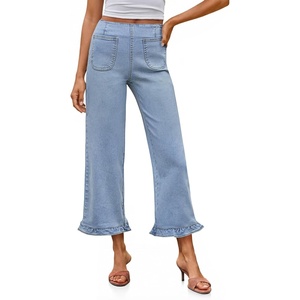 image:imageCicy Bell Womens Cropped High Waisted Jeans Baggy Ruffle Wide Leg CaprisLight Blue