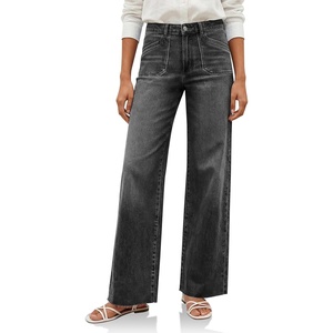 image:imageCicy Bell Womens Wide Leg High Waisted Jeans Stretchy Straight Denim PantsDark Grey