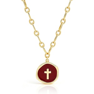image:imageCicy Bell Cross Pendant Necklace for Women 18K Gold Plated Vintage Jewelry GiftsBurgundy