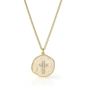 image:imageCicy Bell Cross Pendant Necklace for Women 18K Gold Plated Vintage Jewelry GiftsWhite