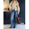 image:imageCicy Bell Womens Ruffle Mock Neck Sweaters Balloon Sleeve Knit CardigansBeige