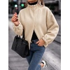 image:imageCicy Bell Womens Ruffle Mock Neck Sweaters Balloon Sleeve Knit CardigansBeige