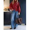 image:imageCicy Bell Womens Ruffle Mock Neck Sweaters Balloon Sleeve Knit CardigansBurgundy