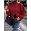 image:imageCicy Bell Womens Ruffle Mock Neck Sweaters Balloon Sleeve Knit CardigansBurgundy