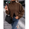 image:imageCicy Bell Womens Ruffle Mock Neck Sweaters Balloon Sleeve Knit CardigansCoffee