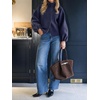 image:imageCicy Bell Womens Ruffle Mock Neck Sweaters Balloon Sleeve Knit CardigansDark Blue
