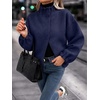 image:imageCicy Bell Womens Ruffle Mock Neck Sweaters Balloon Sleeve Knit CardigansDark Blue