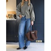 image:imageCicy Bell Womens Ruffle Mock Neck Sweaters Balloon Sleeve Knit CardigansGrey