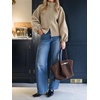 image:imageCicy Bell Womens Ruffle Mock Neck Sweaters Balloon Sleeve Knit CardigansLight Khaki
