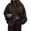 image:imageCicy Bell Womens Ruffle Mock Neck Sweaters Balloon Sleeve Knit CardigansBlack