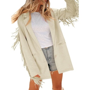 image:imageCicy Bell Womens Faux Suede Fringe Jacket Casual Blazer Button Suit JacketsBeige