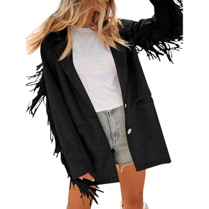 image:imageCicy Bell Womens Faux Suede Fringe Jacket Casual Blazer Button Suit JacketsBlack