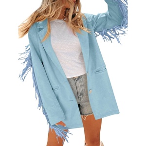 image:imageCicy Bell Womens Faux Suede Fringe Jacket Casual Blazer Button Suit JacketsBlue