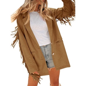 image:imageCicy Bell Womens Faux Suede Fringe Jacket Casual Blazer Button Suit JacketsBrown