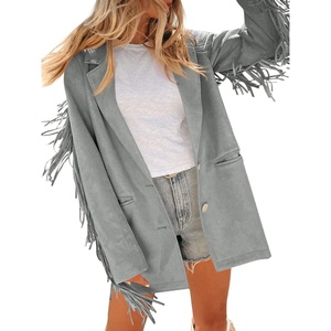 image:imageCicy Bell Womens Faux Suede Fringe Jacket Casual Blazer Button Suit JacketsGrey