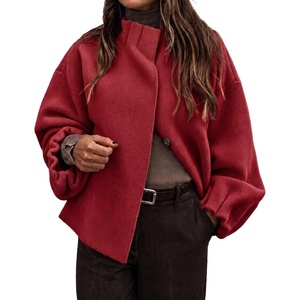 image:imageCicy Bell Womens Ruffle Mock Neck Sweaters Balloon Sleeve Knit CardigansBurgundy