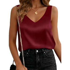 image:imageCicy Bell Womens Silk Satin Tank Tops V Neck Dressy Casual Camisole BlousesBurgundy