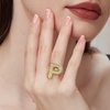 image:imageCicy Bell Initial Rings for Women 14k Gold Plated Cubic Zirconia Delicate Letter Chunky Statement Open Rings Gifts for HerPGold
