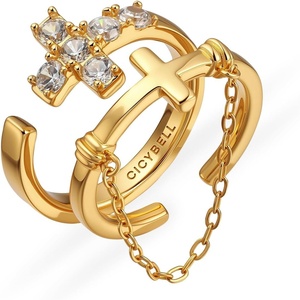 image:imageCicy Bell Cross Rings for Women 18K Gold Plated Stackable Adjustable RingsGold
