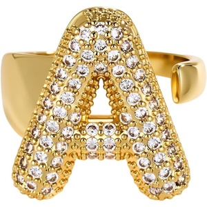 image:imageCicy Bell Initial Rings for Women 14k Gold Plated Cubic Zirconia Delicate Letter Chunky Statement Open Rings Gifts for HerAGold