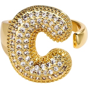 image:imageCicy Bell Initial Rings for Women 14k Gold Plated Cubic Zirconia Delicate Letter Chunky Statement Open Rings Gifts for HerCGold