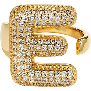 image:imageCicy Bell Initial Rings for Women 14k Gold Plated Cubic Zirconia Delicate Letter Chunky Statement Open Rings Gifts for HerEGold