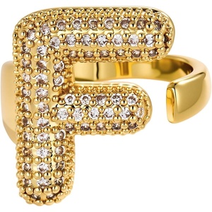 image:imageCicy Bell Initial Rings for Women 14k Gold Plated Cubic Zirconia Delicate Letter Chunky Statement Open Rings Gifts for HerFGold