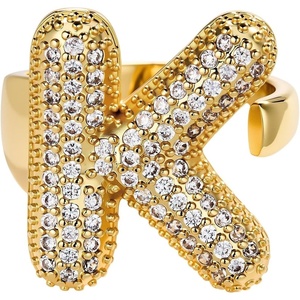 image:imageCicy Bell Initial Rings for Women 14k Gold Plated Cubic Zirconia Delicate Letter Chunky Statement Open Rings Gifts for HerKGold