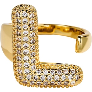 image:imageCicy Bell Initial Rings for Women 14k Gold Plated Cubic Zirconia Delicate Letter Chunky Statement Open Rings Gifts for HerLGold