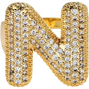 image:imageCicy Bell Initial Rings for Women 14k Gold Plated Cubic Zirconia Delicate Letter Chunky Statement Open Rings Gifts for HerNGold