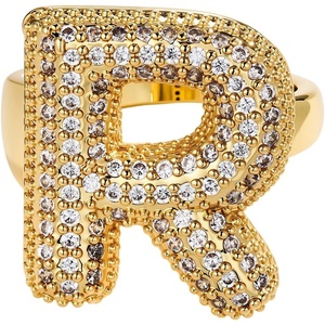 image:imageCicy Bell Initial Rings for Women 14k Gold Plated Cubic Zirconia Delicate Letter Chunky Statement Open Rings Gifts for HerRGold