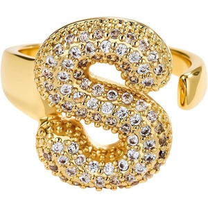 image:imageCicy Bell Initial Rings for Women 14k Gold Plated Cubic Zirconia Delicate Letter Chunky Statement Open Rings Gifts for HerSGold