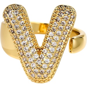 image:imageCicy Bell Initial Rings for Women 14k Gold Plated Cubic Zirconia Delicate Letter Chunky Statement Open Rings Gifts for HerVGold