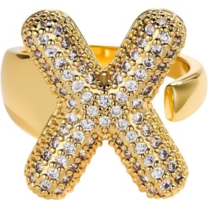 image:imageCicy Bell Initial Rings for Women 14k Gold Plated Cubic Zirconia Delicate Letter Chunky Statement Open Rings Gifts for HerXGold