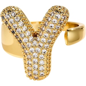 image:imageCicy Bell Initial Rings for Women 14k Gold Plated Cubic Zirconia Delicate Letter Chunky Statement Open Rings Gifts for HerYGold