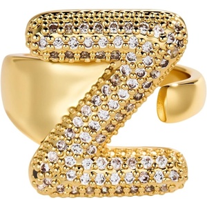 image:imageCicy Bell Initial Rings for Women 14k Gold Plated Cubic Zirconia Delicate Letter Chunky Statement Open Rings Gifts for HerZGold