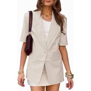 image:imageCicy Bell Womens Short Sleeve Blazer Oversized Business Lapel Suit JacketBeige