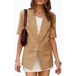 image:imageCicy Bell Womens Short Sleeve Blazer Oversized Business Lapel Suit JacketDark Khaki