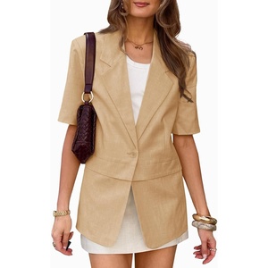 image:imageCicy Bell Womens Short Sleeve Blazer Oversized Business Lapel Suit JacketKhaki