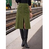 image:imageCicy Bell Women Corduroy Midi Skirt Fall ALine Front Slit SkirtsArmy Green