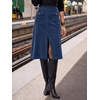 image:imageCicy Bell Women Corduroy Midi Skirt Fall ALine Front Slit SkirtsBeige