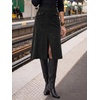 image:imageCicy Bell Women Corduroy Midi Skirt Fall ALine Front Slit SkirtsBlack