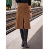 image:imageCicy Bell Women Corduroy Midi Skirt Fall ALine Front Slit SkirtsBrown